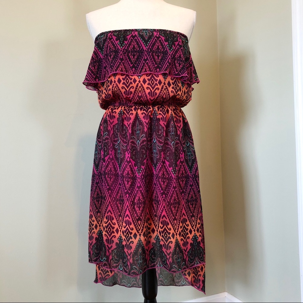 Strapless Colorful High Low Summer Dress